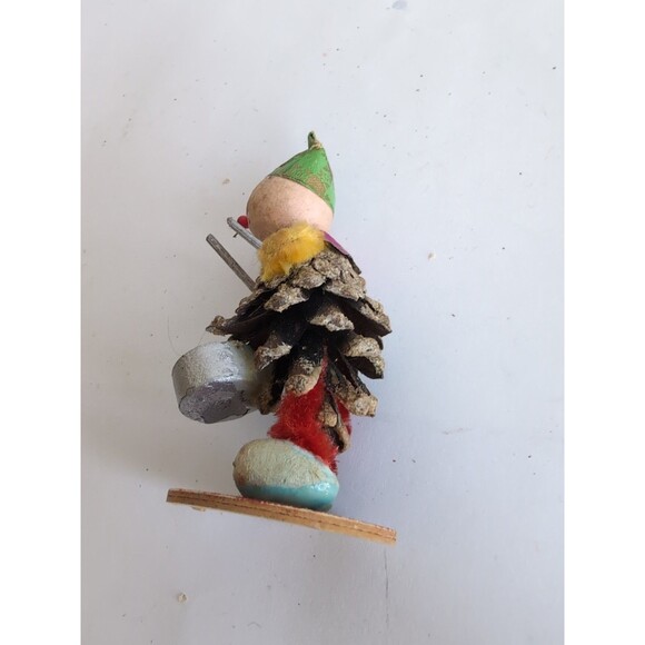 Vintage Christmas Putz Pinecone Elf Drummer Germany US ZONE - Picture 4 of 5
